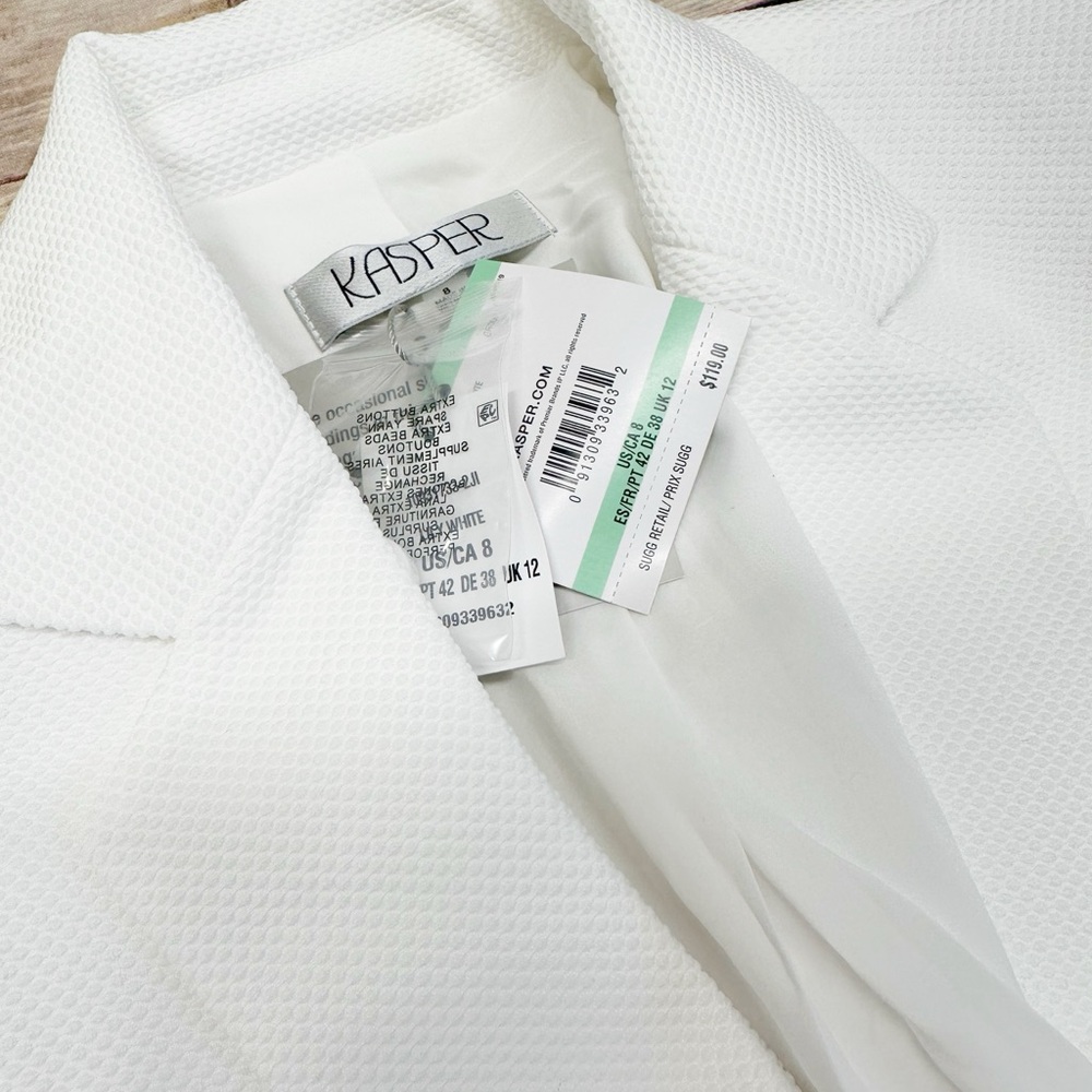 Kasper Women's Stretch Pique Single-Button Notched Jacket - Lily White 8 - Picture 6 of 9